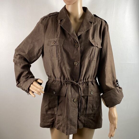 Madison Hill New York brown linen blend long sleeve utility jacket size 10 - Picture 1 of 10
